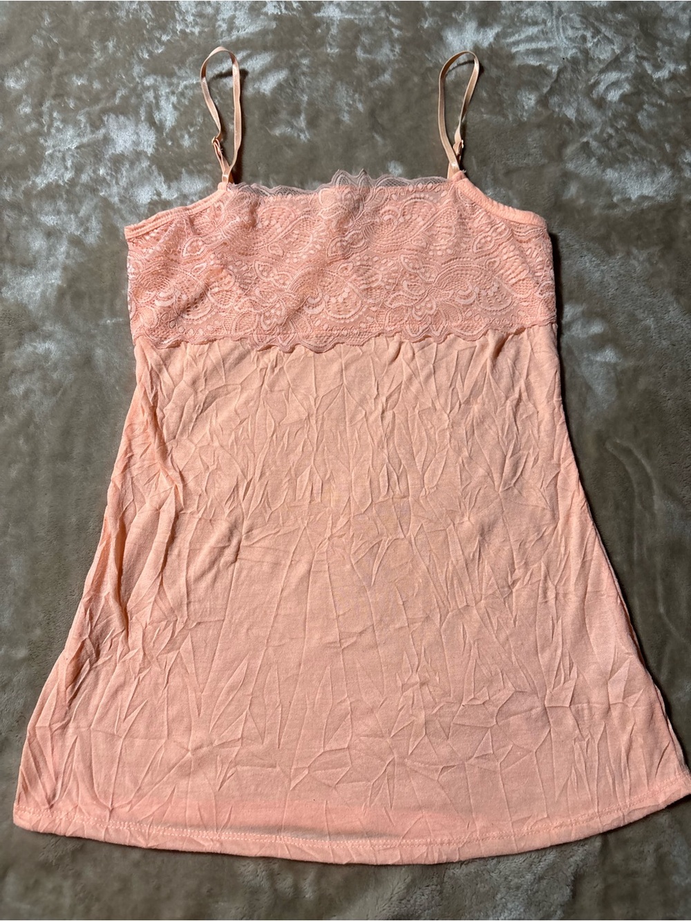 Maurices Pink Peach Lace Trim Crinkle Cami Tank Top Size Small Vintage Y2K